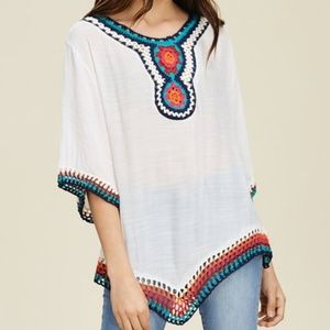 NWT Boho Crochet Trim Tunic Or Cover Up